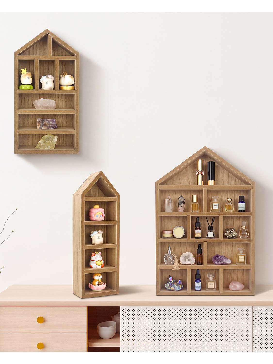 House Shaped Shadow Box with Removeable Shelves - Various Colors & Sizes Available