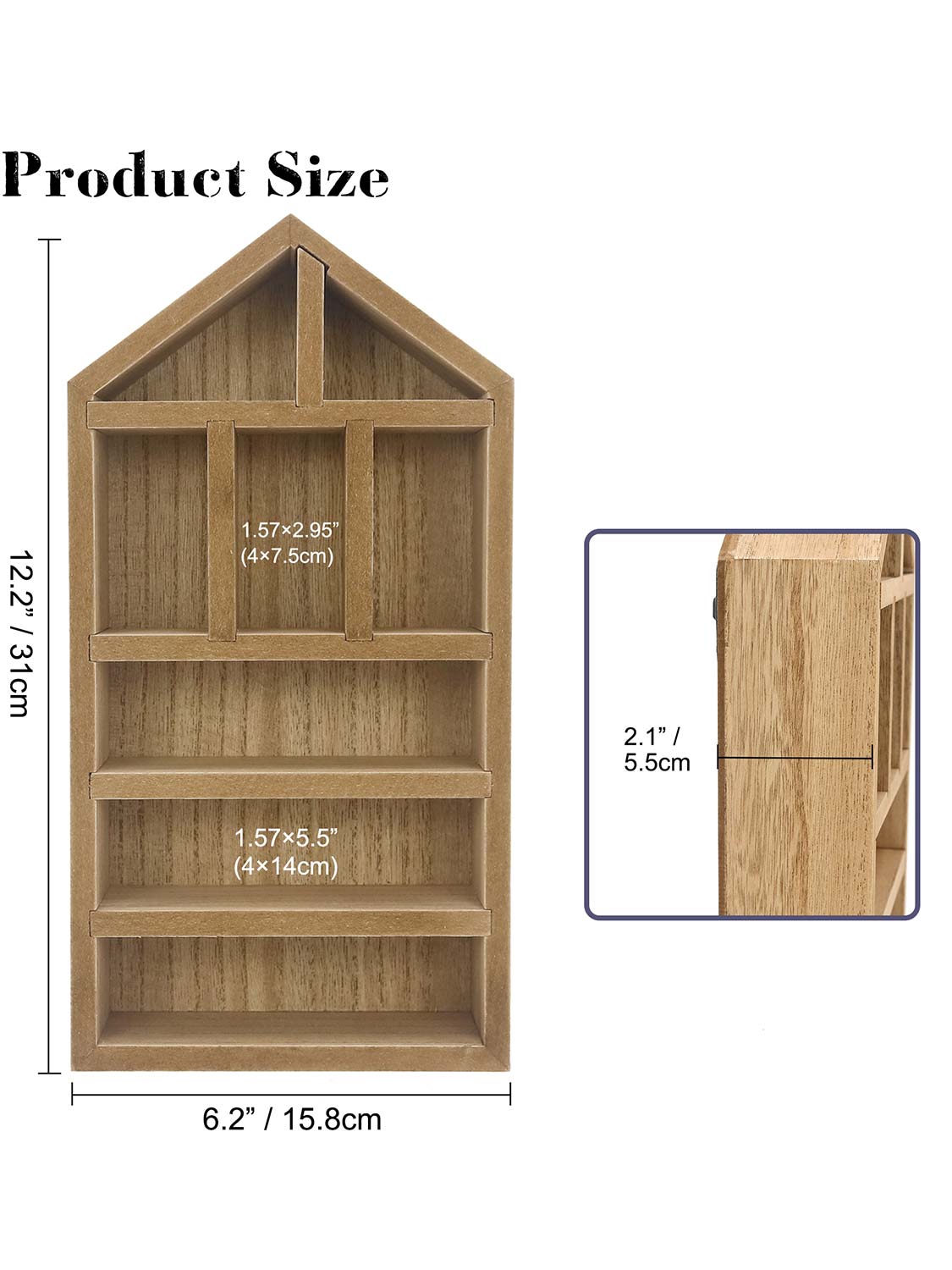 House Shaped Shadow Box with Removeable Shelves - Various Colors & Sizes Available