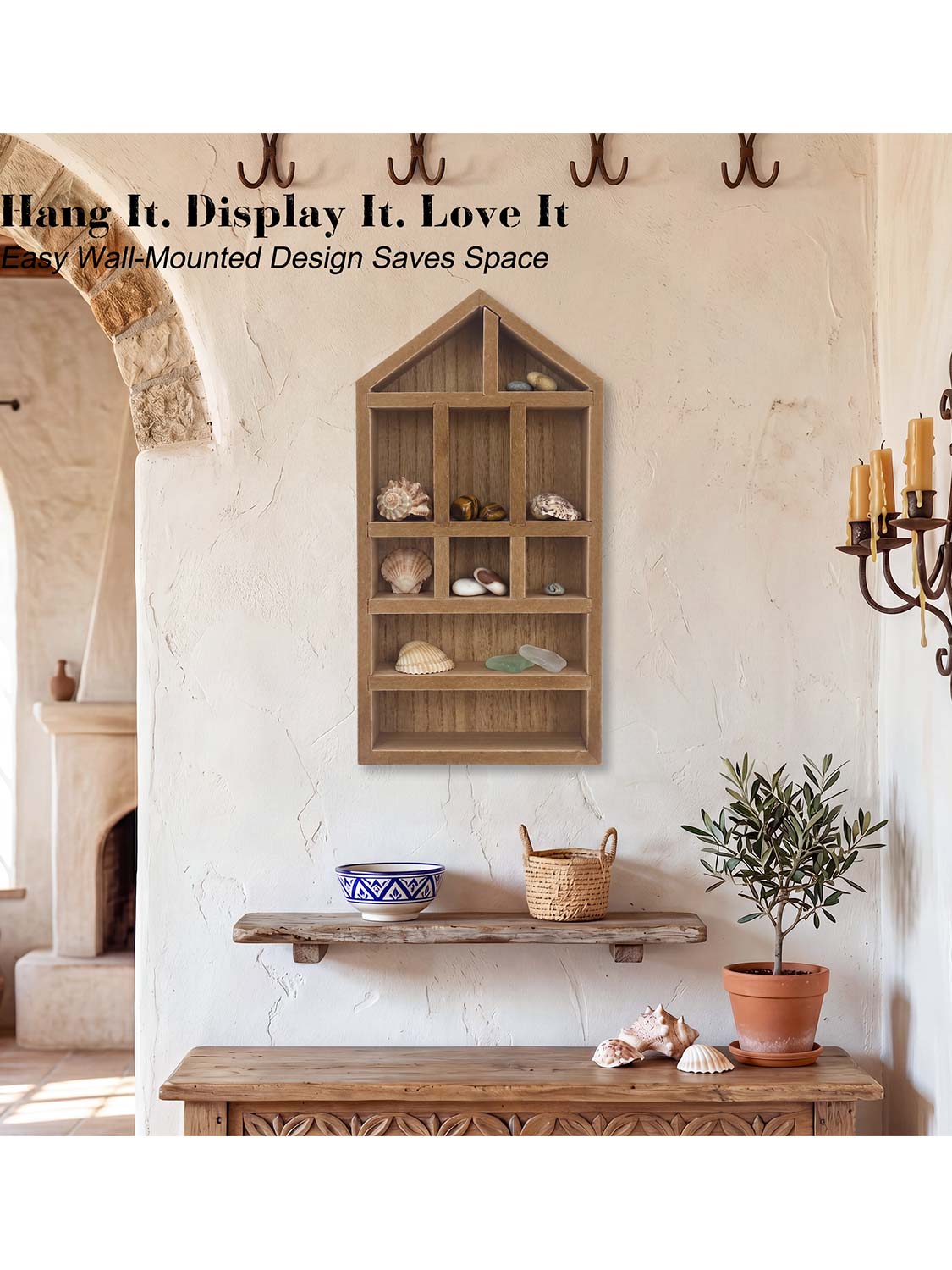 House Shaped Shadow Box with Removeable Shelves - Various Colors & Sizes Available