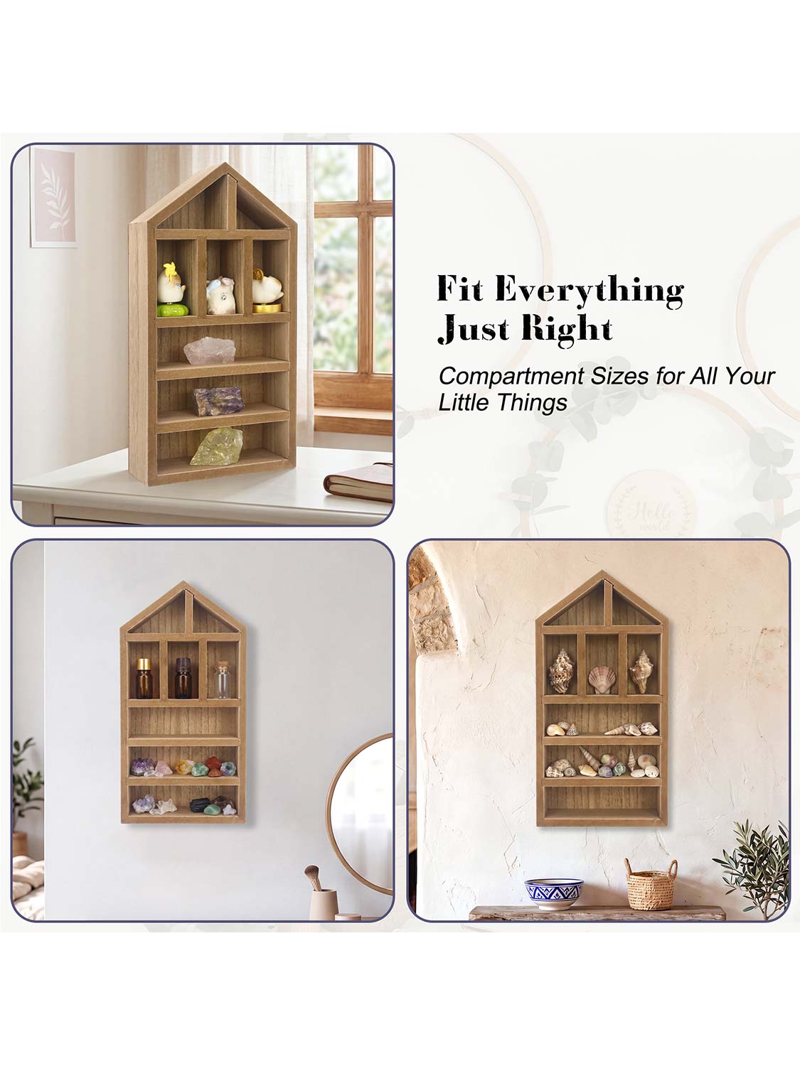 House Shaped Shadow Box with Removeable Shelves - Various Colors & Sizes Available