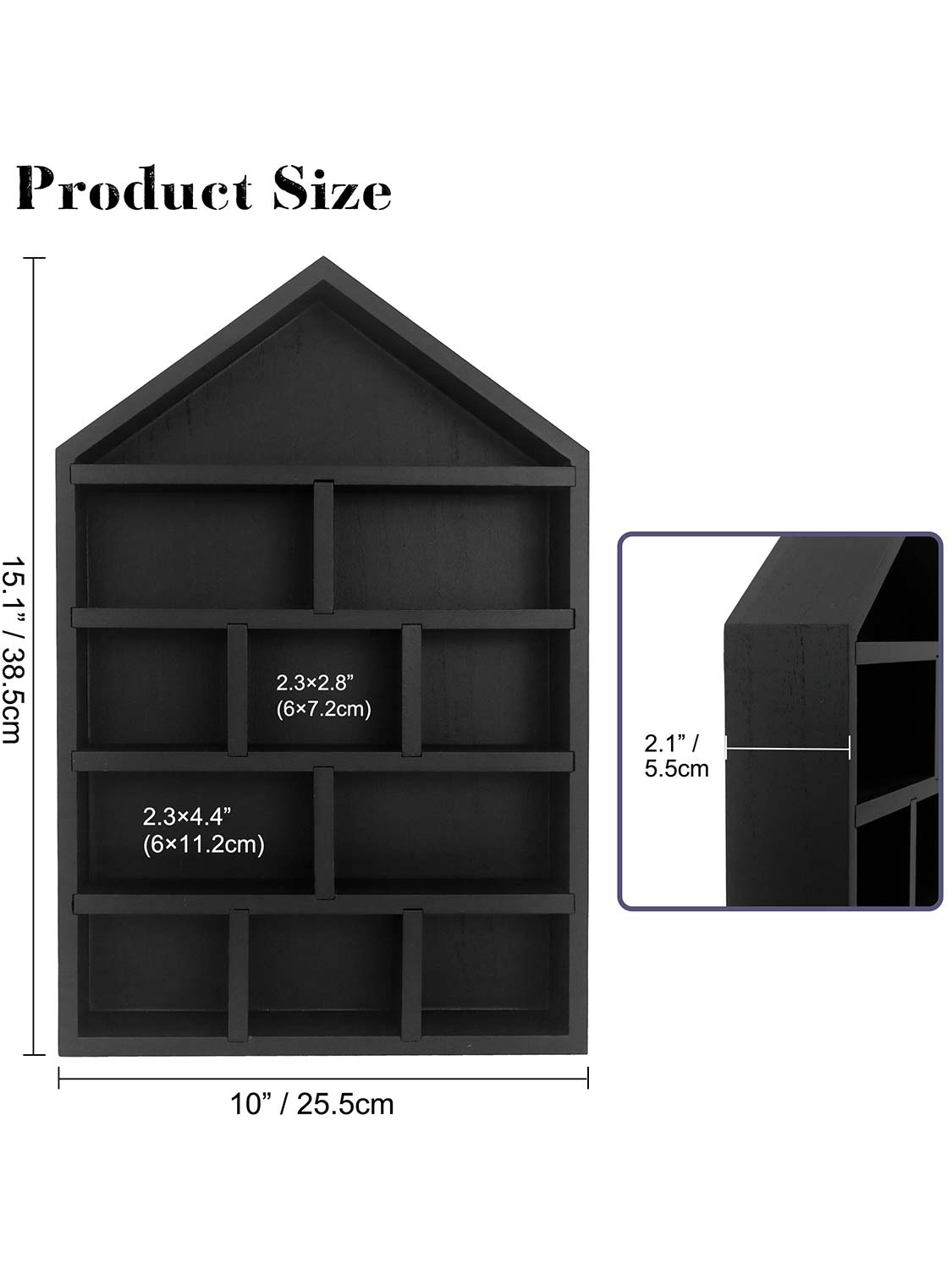House Shaped Shadow Box with Removeable Shelves - Various Colors & Sizes Available