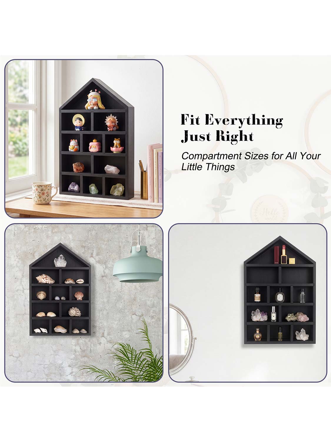 House Shaped Shadow Box with Removeable Shelves - Various Colors & Sizes Available