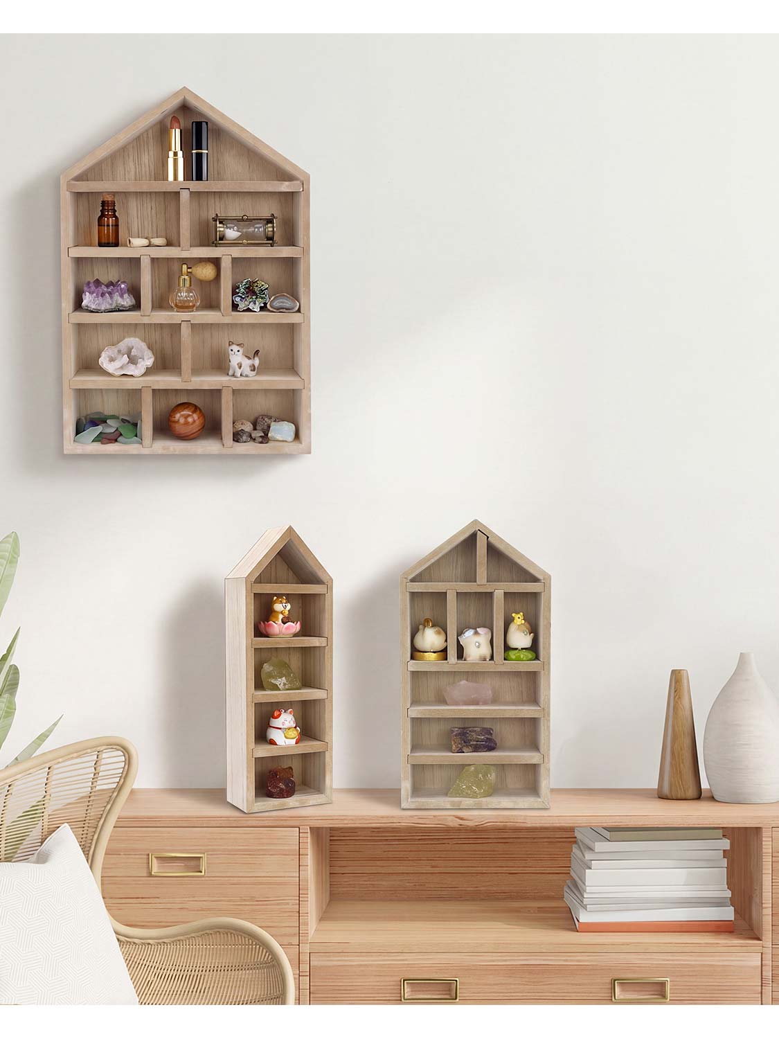 House Shaped Shadow Box with Removeable Shelves - Various Colors & Sizes Available