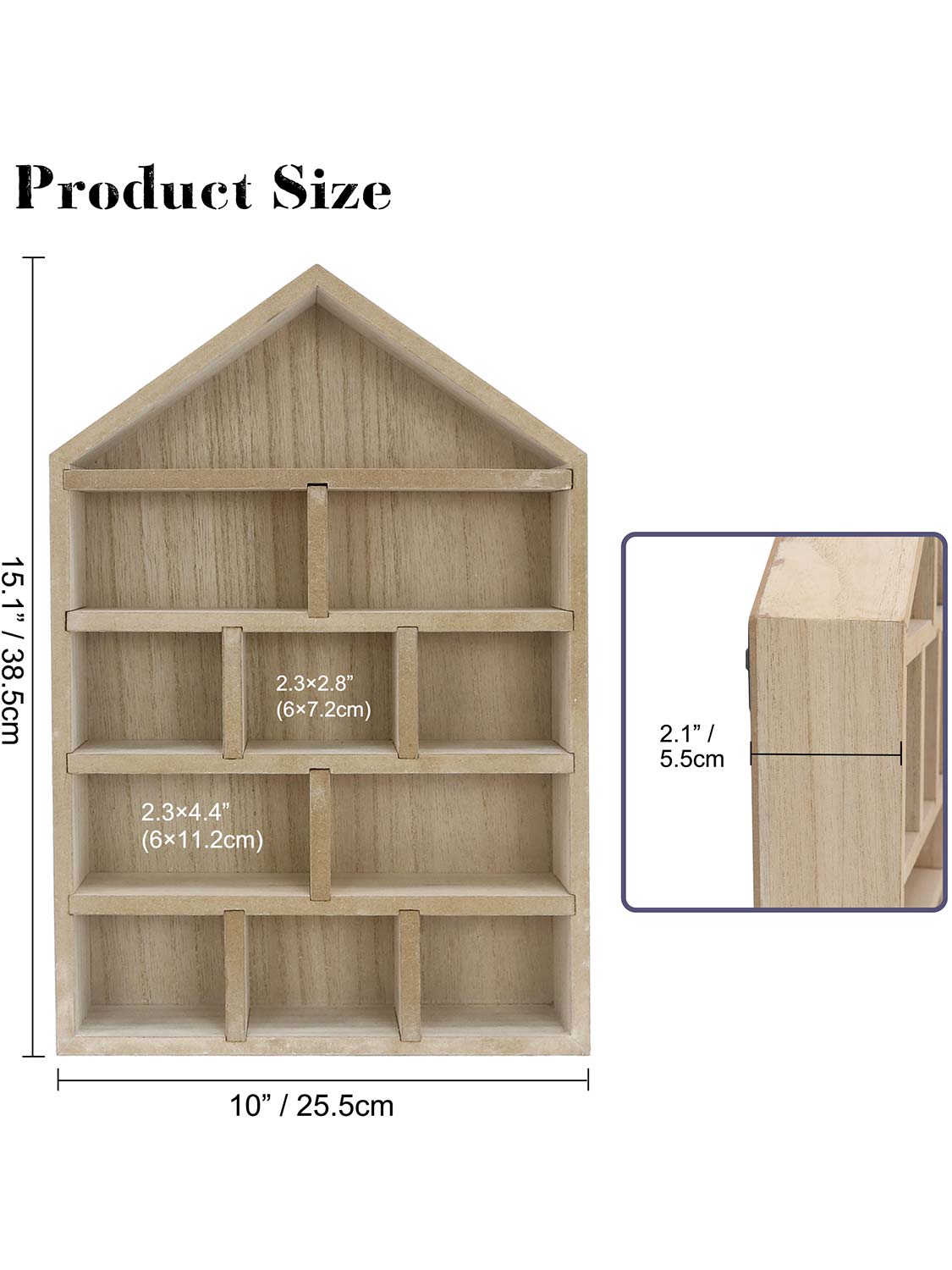 House Shaped Shadow Box with Removeable Shelves - Various Colors & Sizes Available