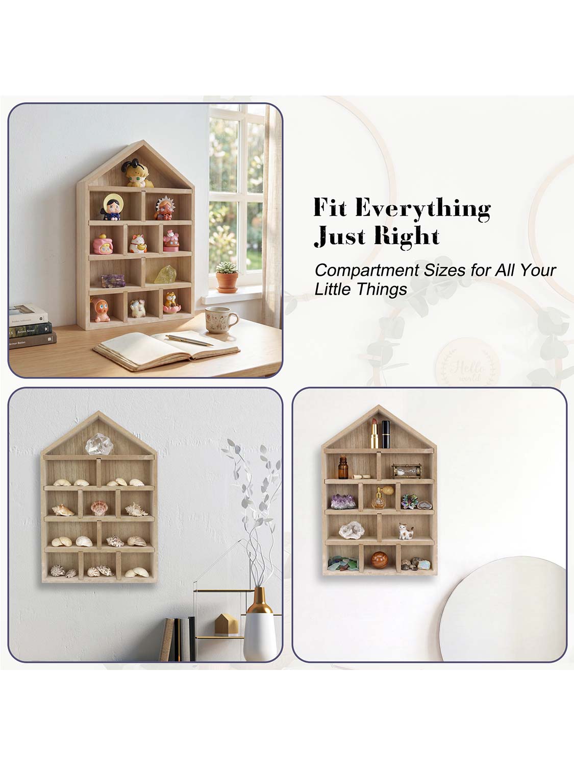 House Shaped Shadow Box with Removeable Shelves - Various Colors & Sizes Available