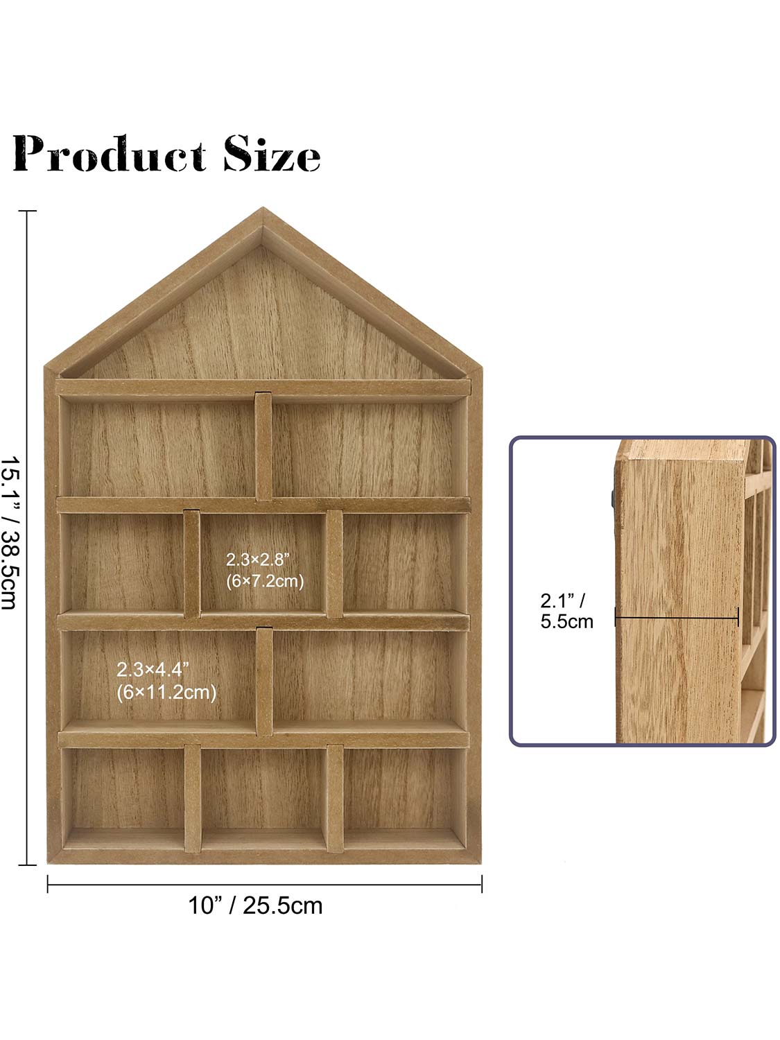 House Shaped Shadow Box with Removeable Shelves - Various Colors & Sizes Available