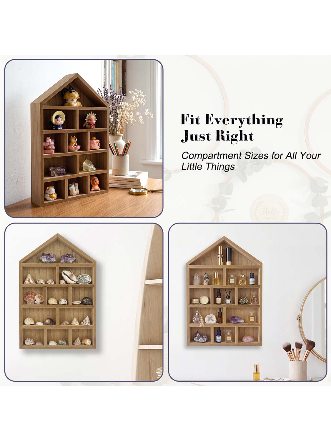 House Shaped Shadow Box with Removeable Shelves - Various Colors & Sizes Available