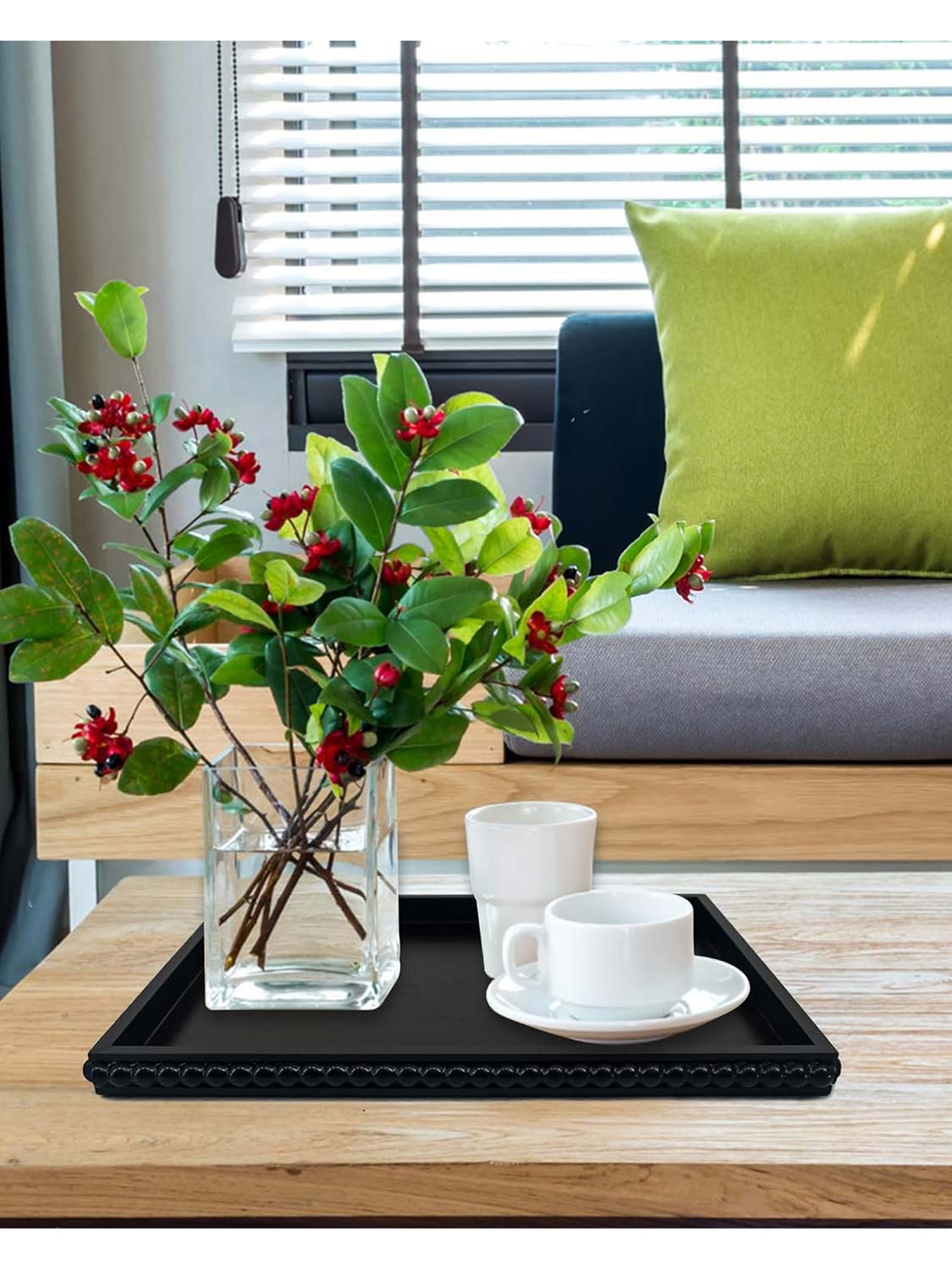 12*16 Rectangular Wooden Beaded Decorative Tray - 3 Color Available