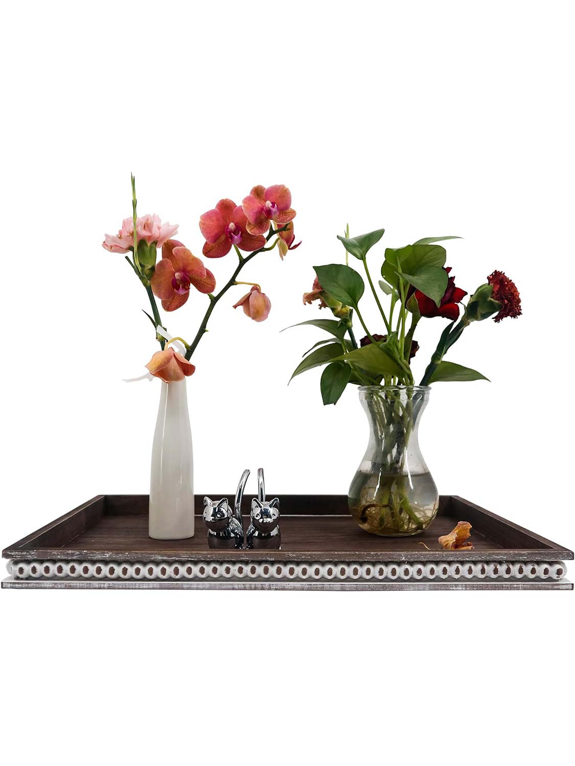 12*16 Rectangular Wooden Beaded Decorative Tray - 3 Color Available
