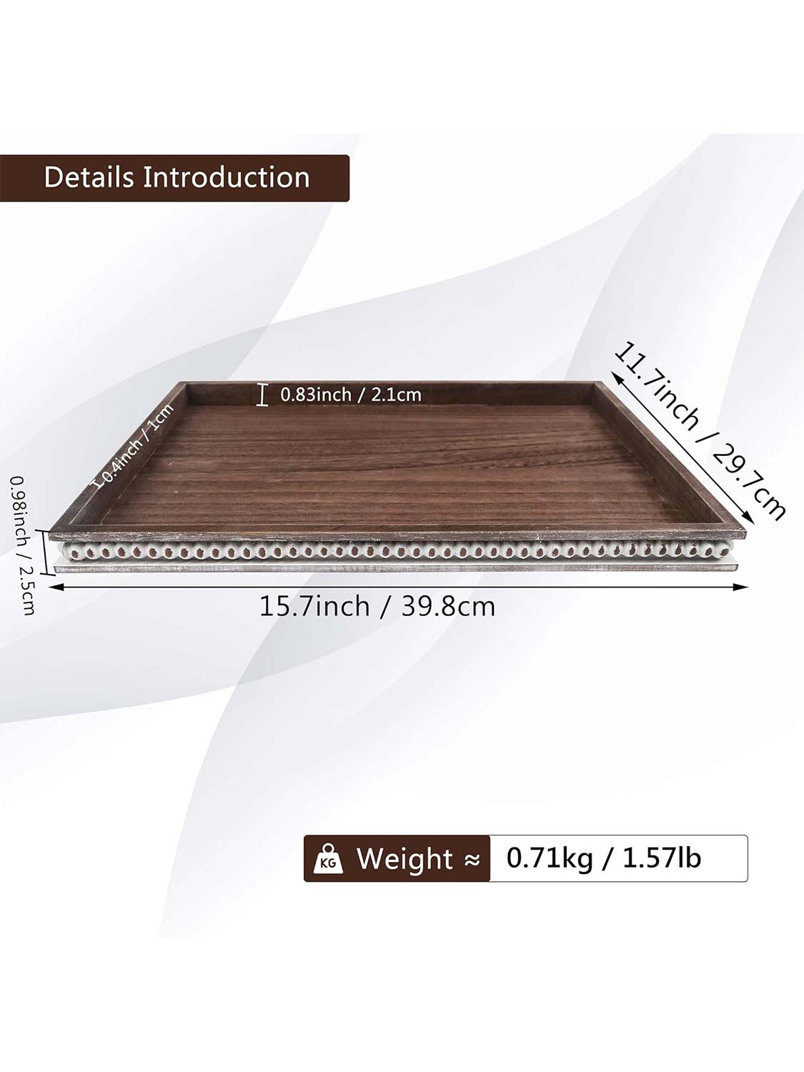 12*16 Rectangular Wooden Beaded Decorative Tray - 3 Color Available