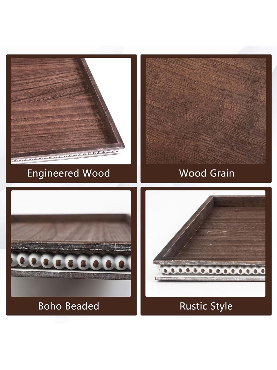 12*16 Rectangular Wooden Beaded Decorative Tray - 3 Color Available