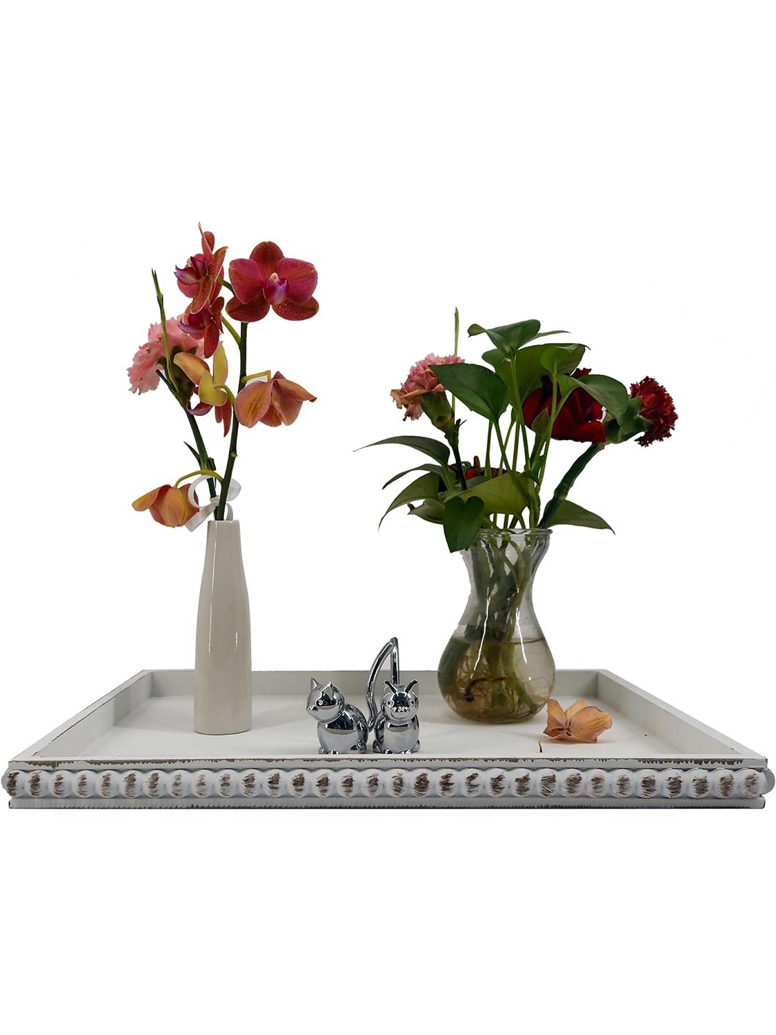 12*16 Rectangular Wooden Beaded Decorative Tray - 3 Color Available