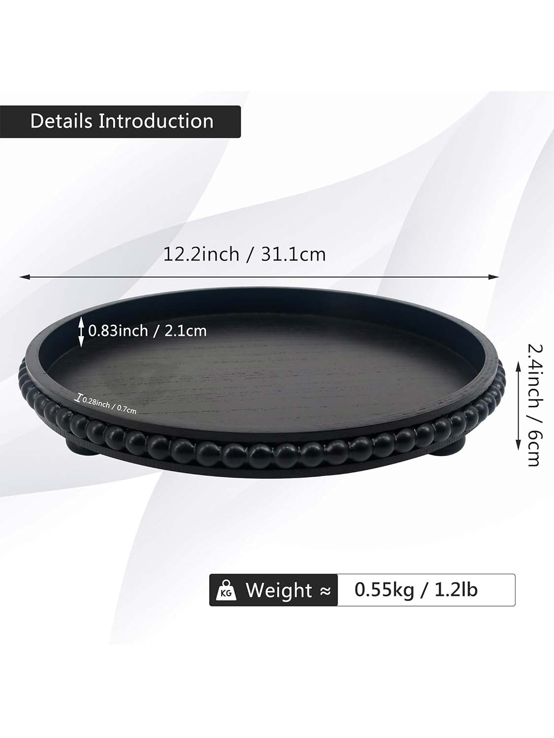 12" Round Wooden Beaded Decorative Tray - 3 Color Available
