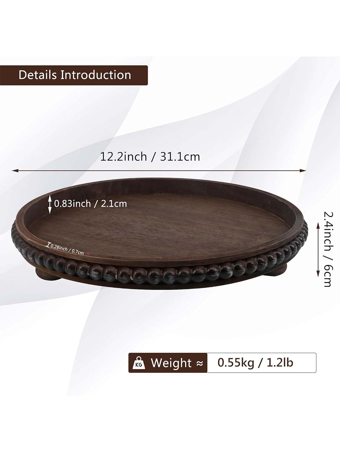 12" Round Wooden Beaded Decorative Tray - 3 Color Available