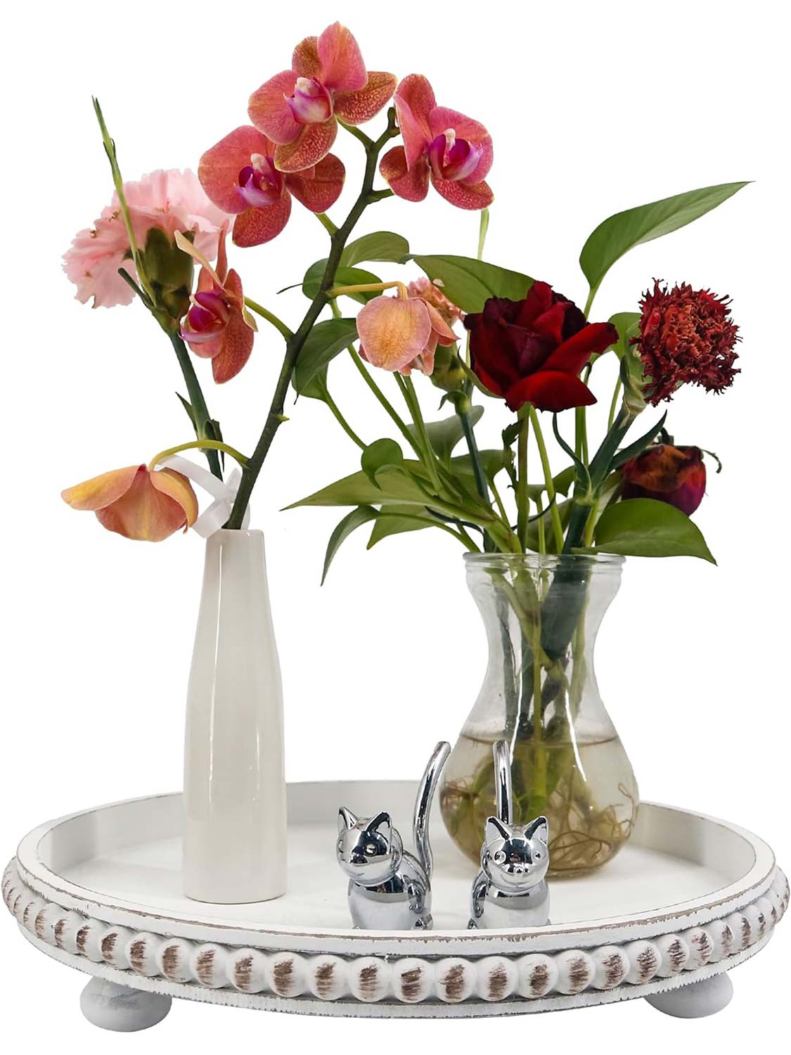 12" Round Wooden Beaded Decorative Tray - 3 Color Available