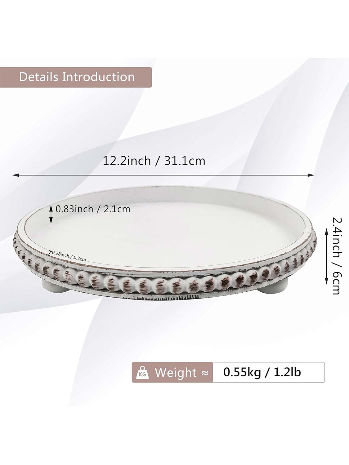 12" Round Wooden Beaded Decorative Tray - 3 Color Available