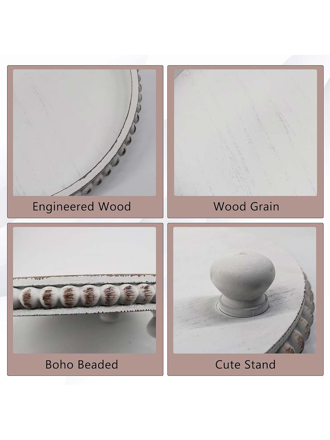 12" Round Wooden Beaded Decorative Tray - 3 Color Available