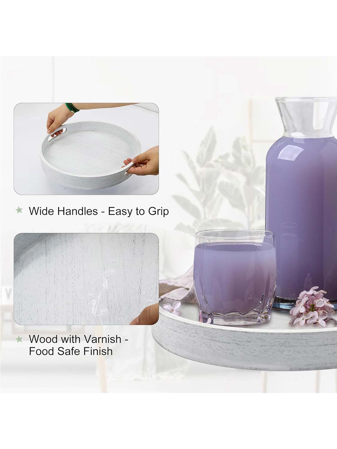 Multi-Functional Large Round Wooden Table Trays - Various Colors and Sizes Available