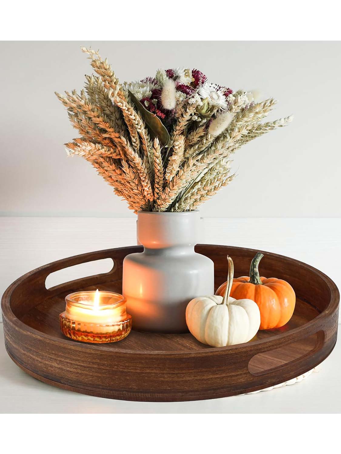 Multi-Functional Large Round Wooden Table Trays - Various Colors and Sizes Available