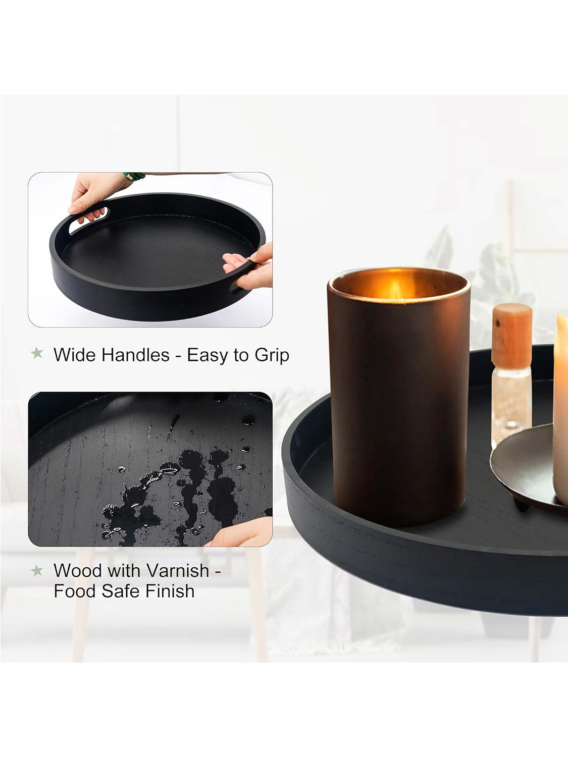 Multi-Functional Large Round Wooden Table Trays - Various Colors and Sizes Available