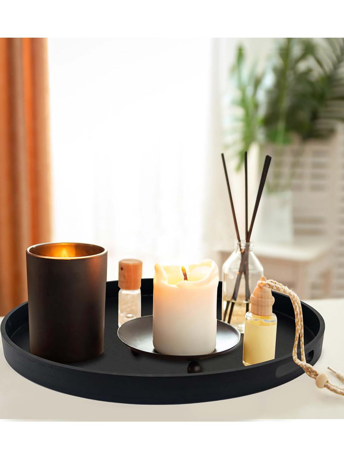 Multi-Functional Large Round Wooden Table Trays - Various Colors and Sizes Available