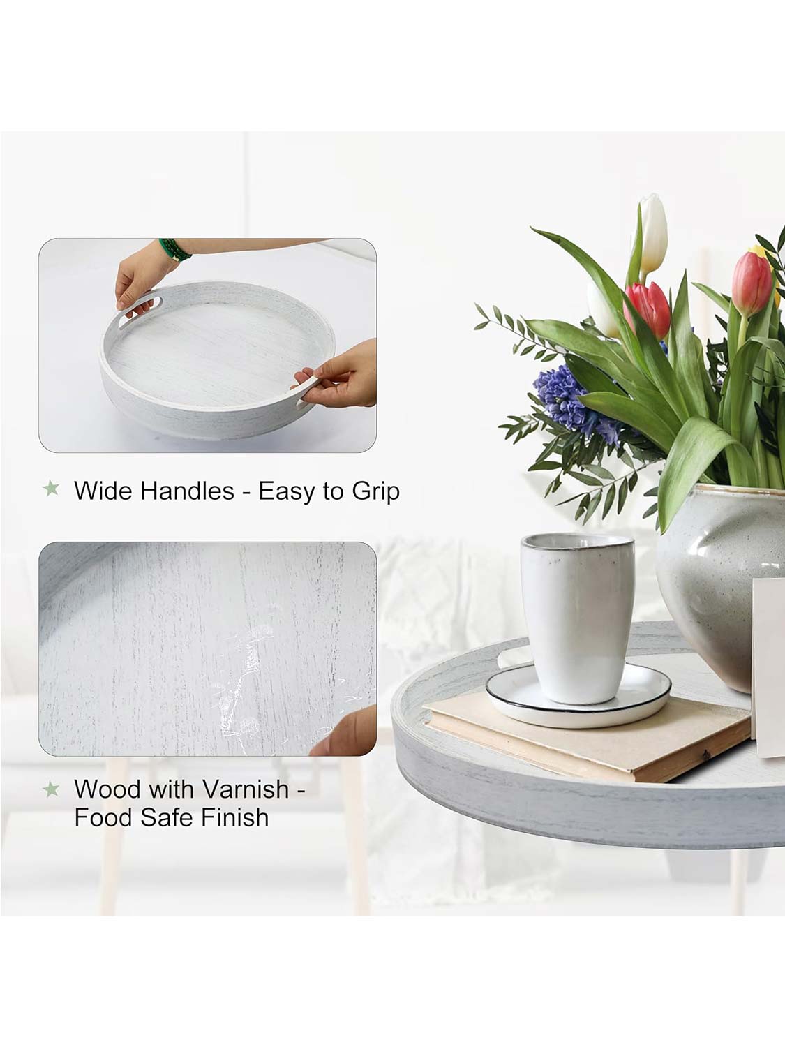 Multi-Functional Large Round Wooden Table Trays - Various Colors and Sizes Available
