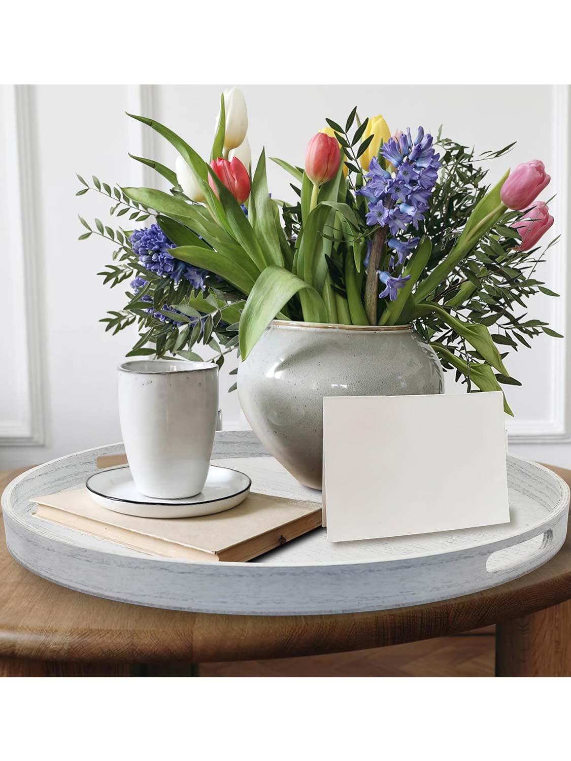 Multi-Functional Large Round Wooden Table Trays - Various Colors and Sizes Available