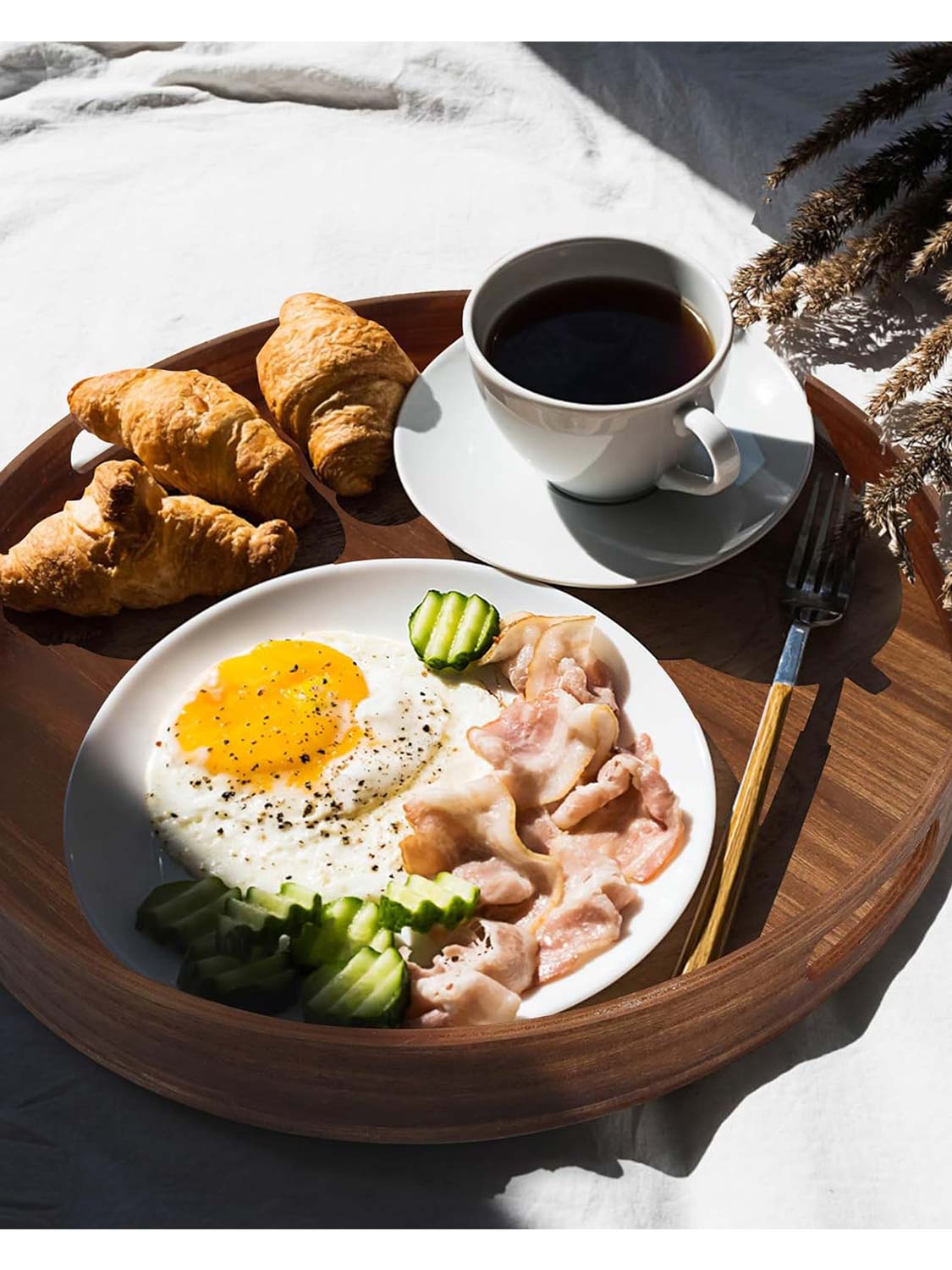 Multi-Functional Large Round Wooden Table Trays - Various Colors and Sizes Available