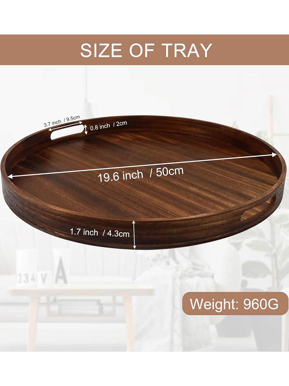 Multi-Functional Large Round Wooden Table Trays - Various Colors and Sizes Available
