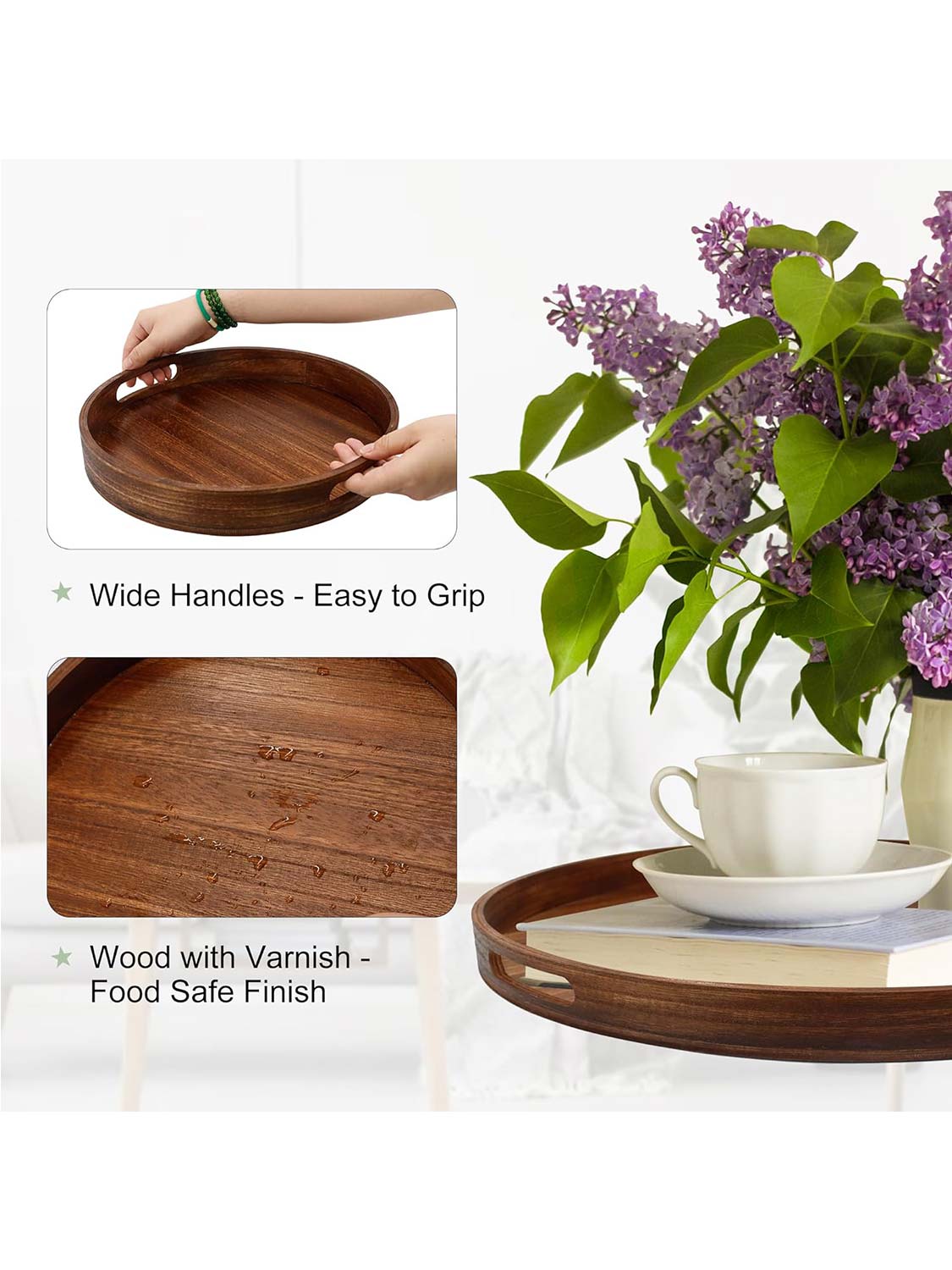Multi-Functional Large Round Wooden Table Trays - Various Colors and Sizes Available