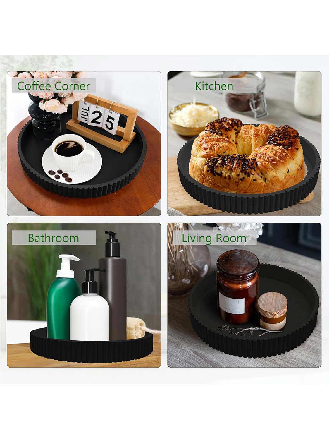 11.8" Wooden Round Decorative Serving Table Trays - 4 Colors Available