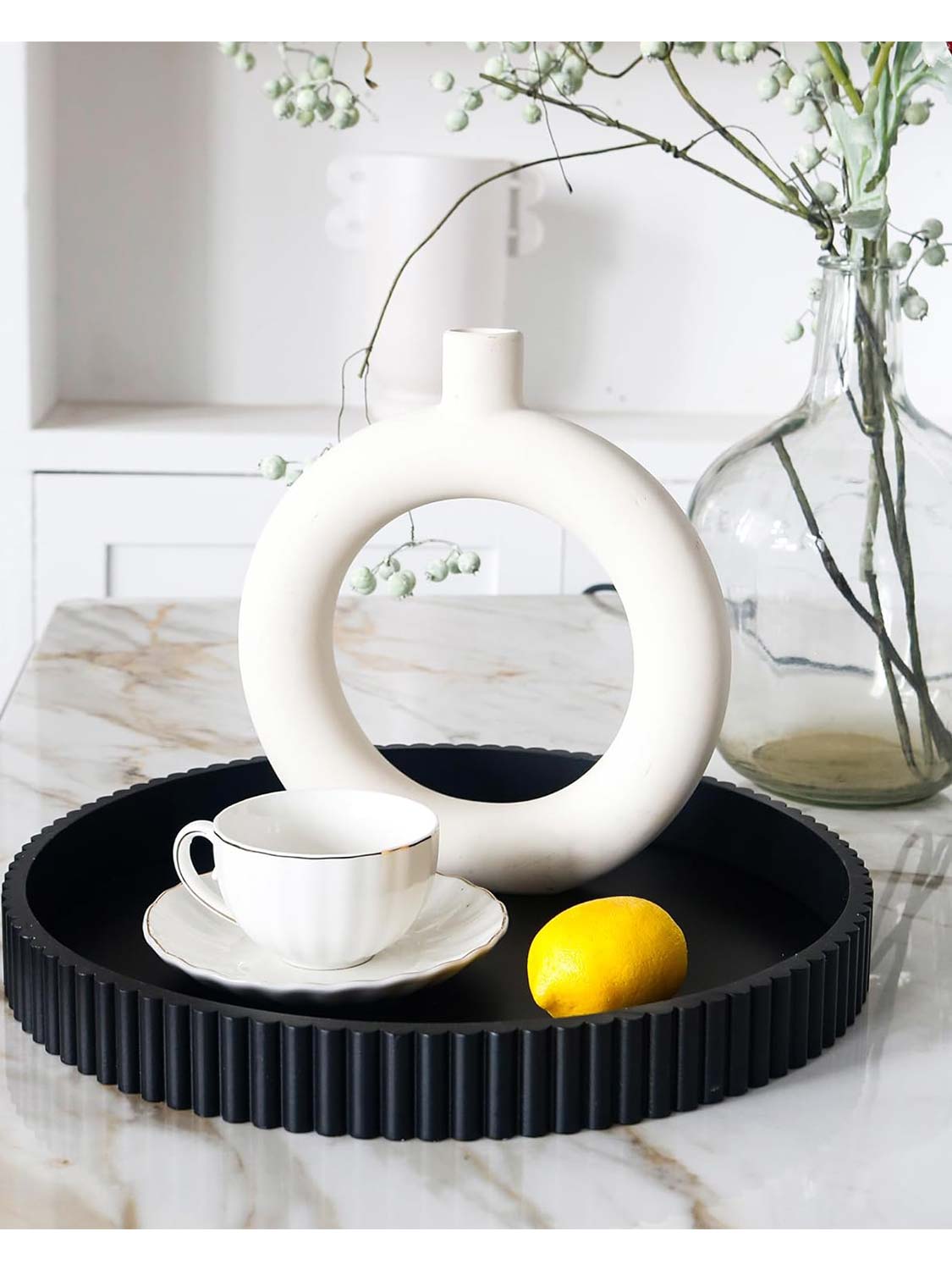 11.8" Wooden Round Decorative Serving Table Trays - 4 Colors Available