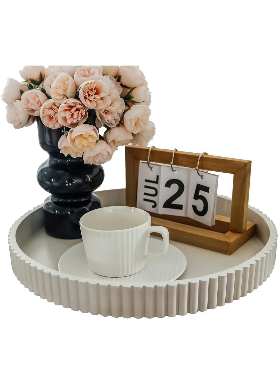 11.8" Wooden Round Decorative Serving Table Trays - 4 Colors Available