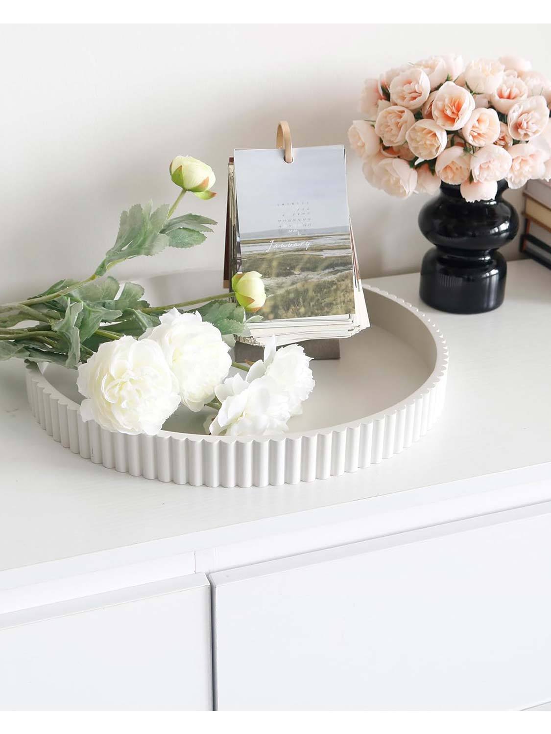 11.8" Wooden Round Decorative Serving Table Trays - 4 Colors Available