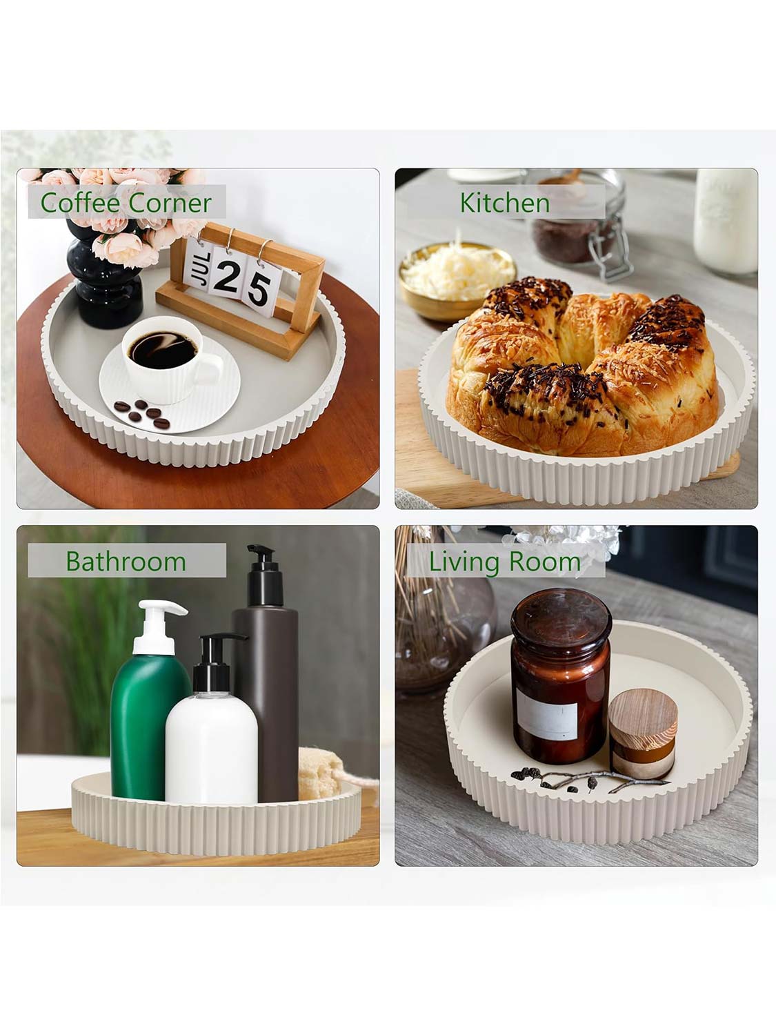 11.8" Wooden Round Decorative Serving Table Trays - 4 Colors Available