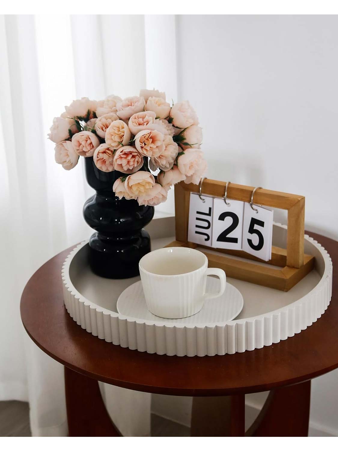 11.8" Wooden Round Decorative Serving Table Trays - 4 Colors Available