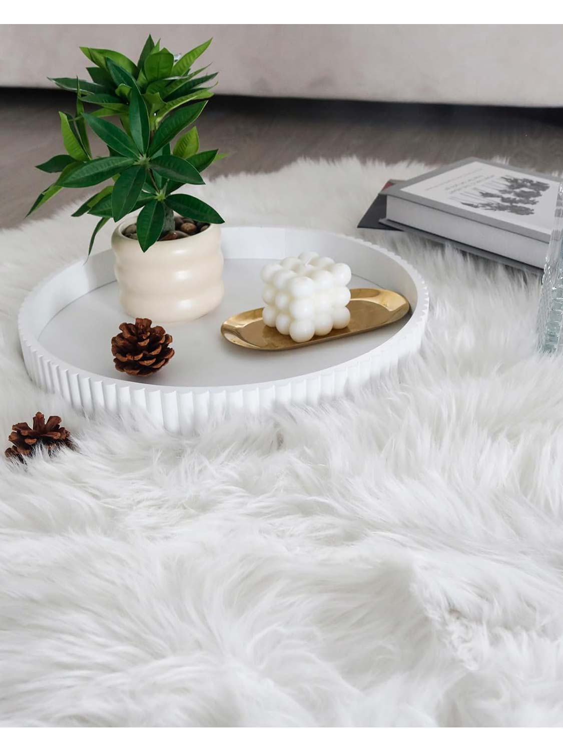 11.8" Wooden Round Decorative Serving Table Trays - 4 Colors Available