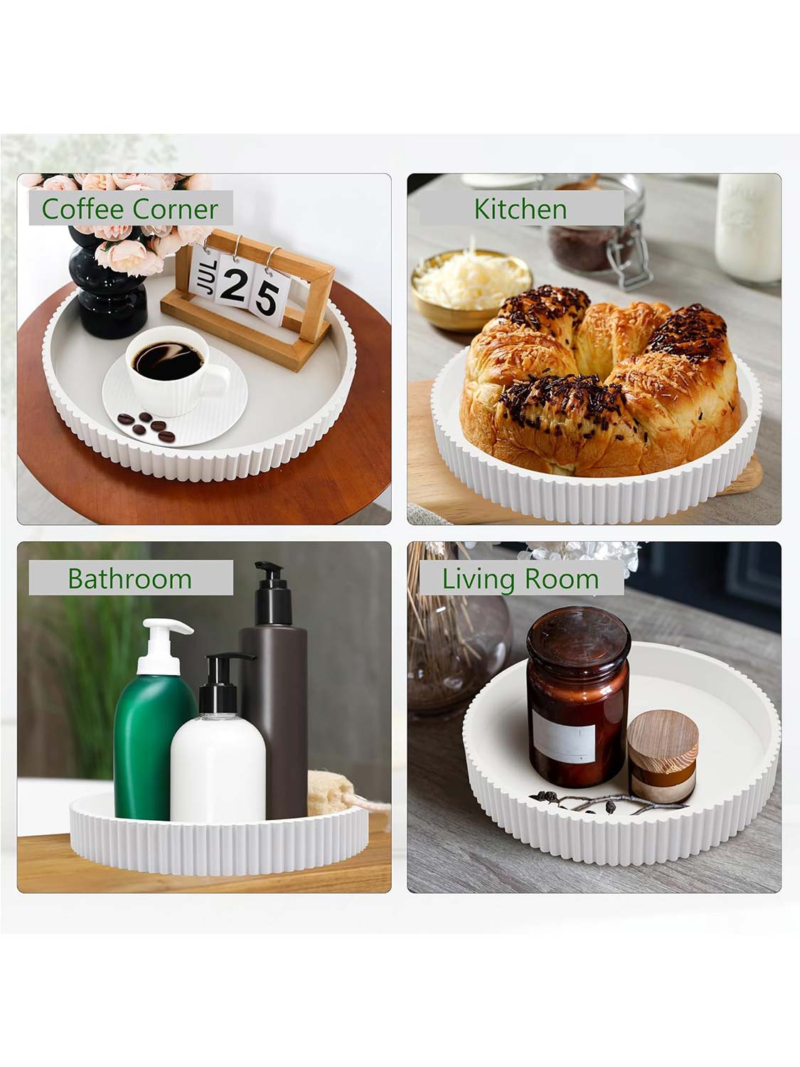 11.8" Wooden Round Decorative Serving Table Trays - 4 Colors Available