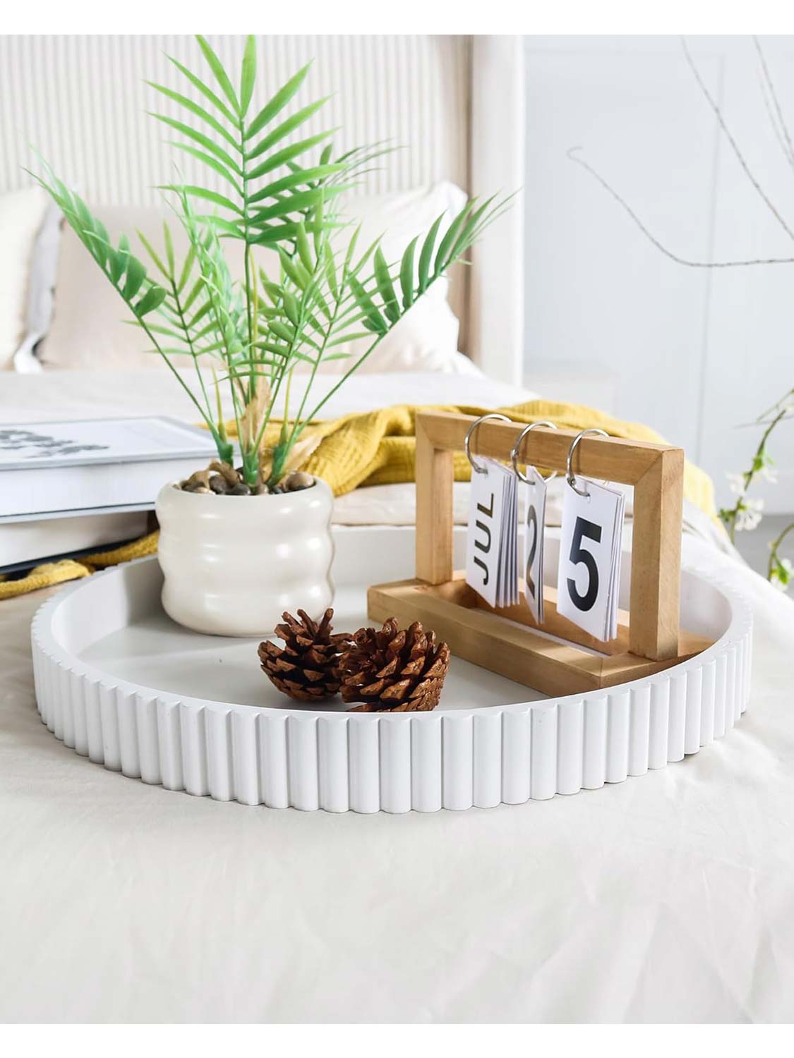 11.8" Wooden Round Decorative Serving Table Trays - 4 Colors Available