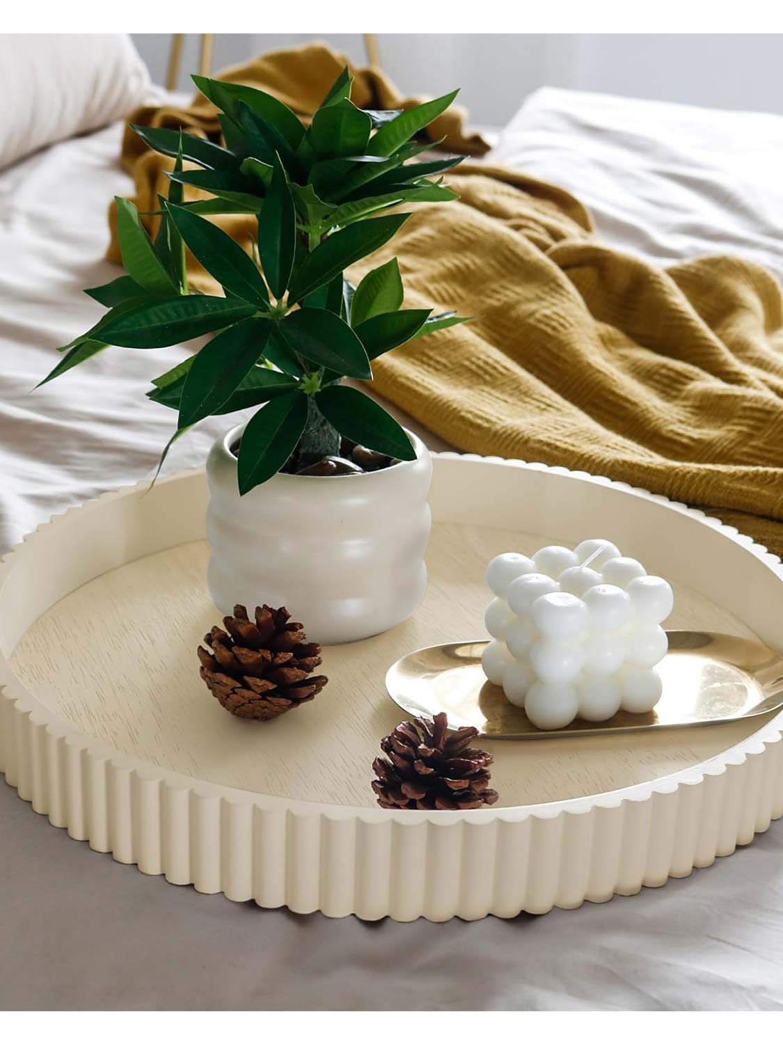 11.8" Wooden Round Decorative Serving Table Trays - 4 Colors Available
