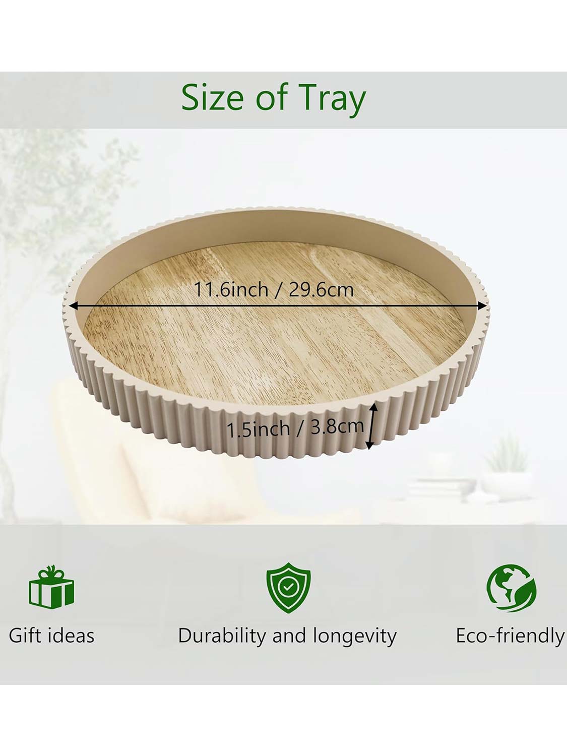 11.8" Wooden Round Decorative Serving Table Trays - 4 Colors Available