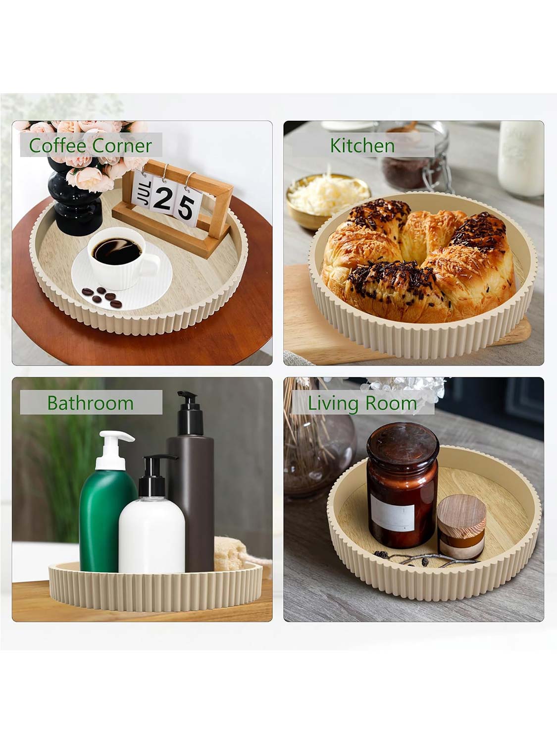 11.8" Wooden Round Decorative Serving Table Trays - 4 Colors Available