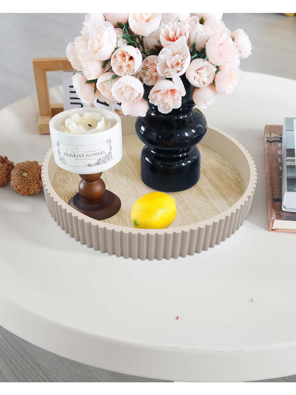 11.8" Wooden Round Decorative Serving Table Trays - 4 Colors Available