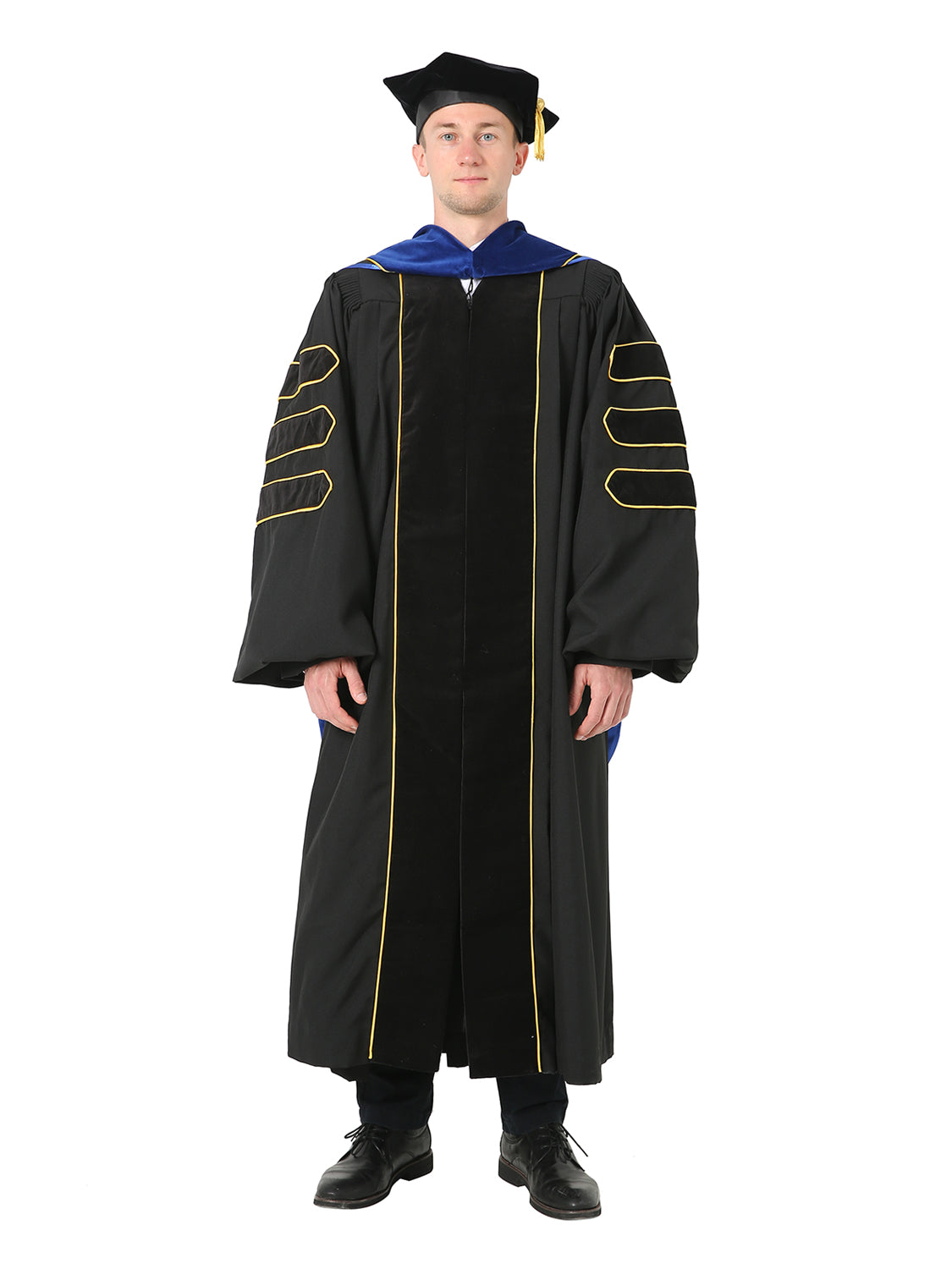 Deluxe Black Doctoral Gown, Tam and Hood Set