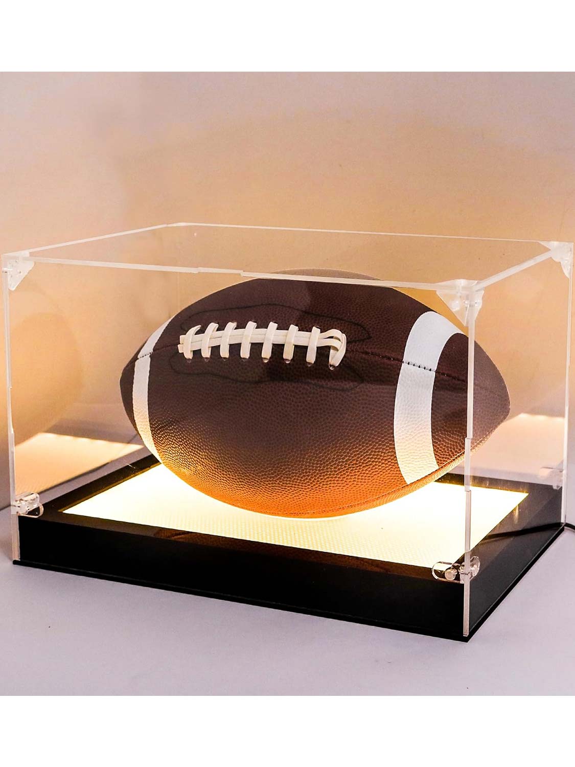 Thickened UV Protection Acrylic Football Display Case Clear with LED Light