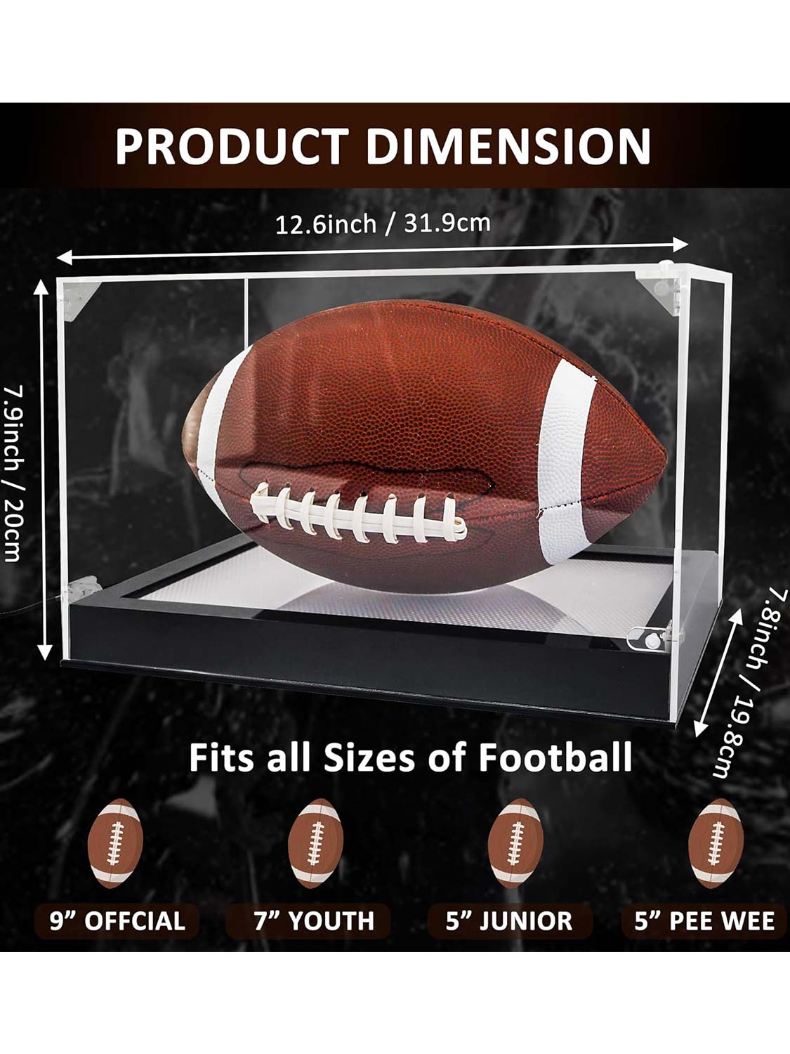 Thickened UV Protection Acrylic Football Display Case Clear with LED Light