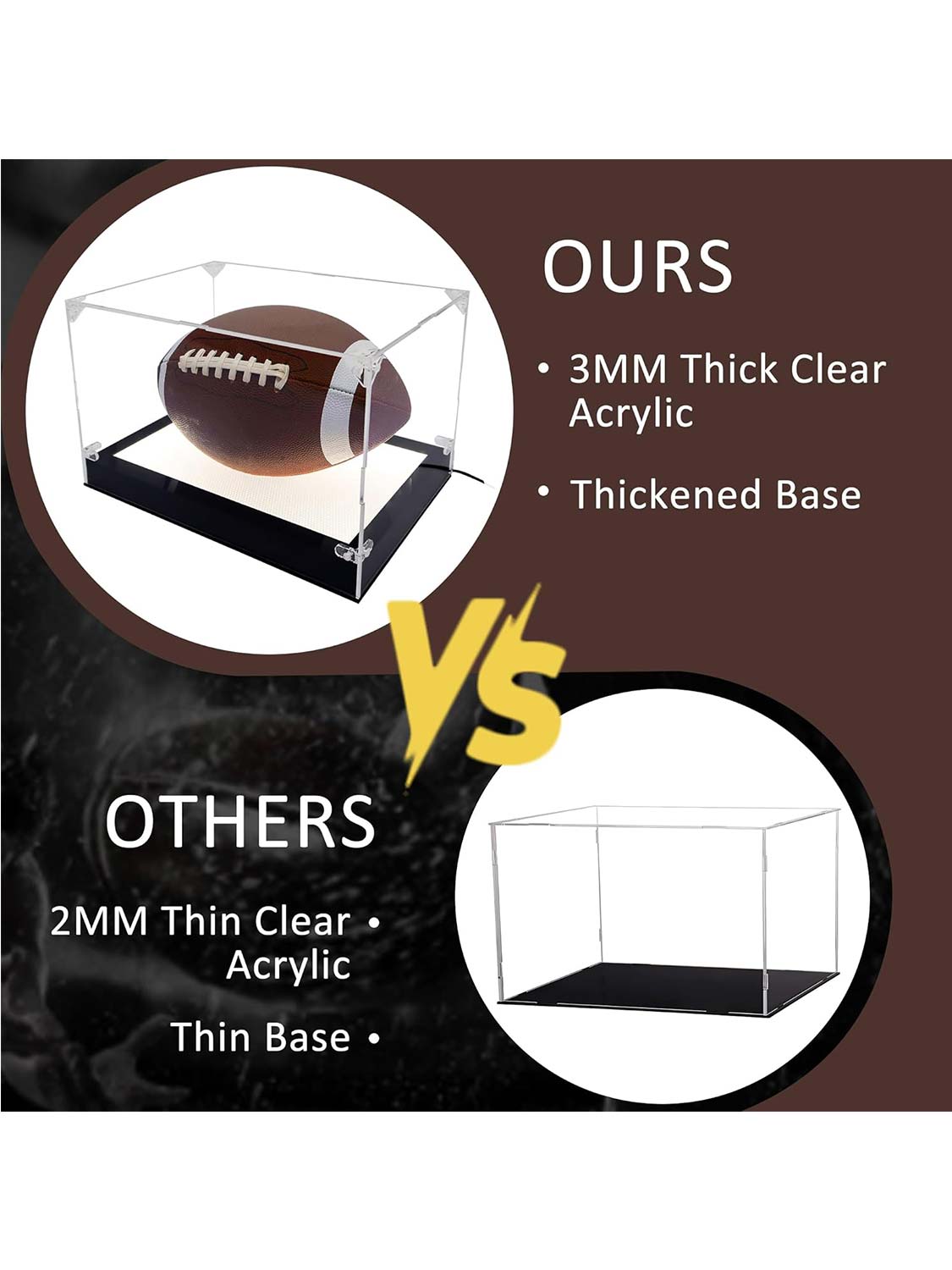 Thickened UV Protection Acrylic Football Display Case Clear with LED Light