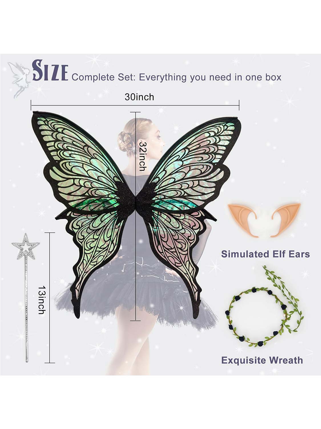 Sparkly Organza Butterfly Fairy Wings Set for Cosplay - 32*30