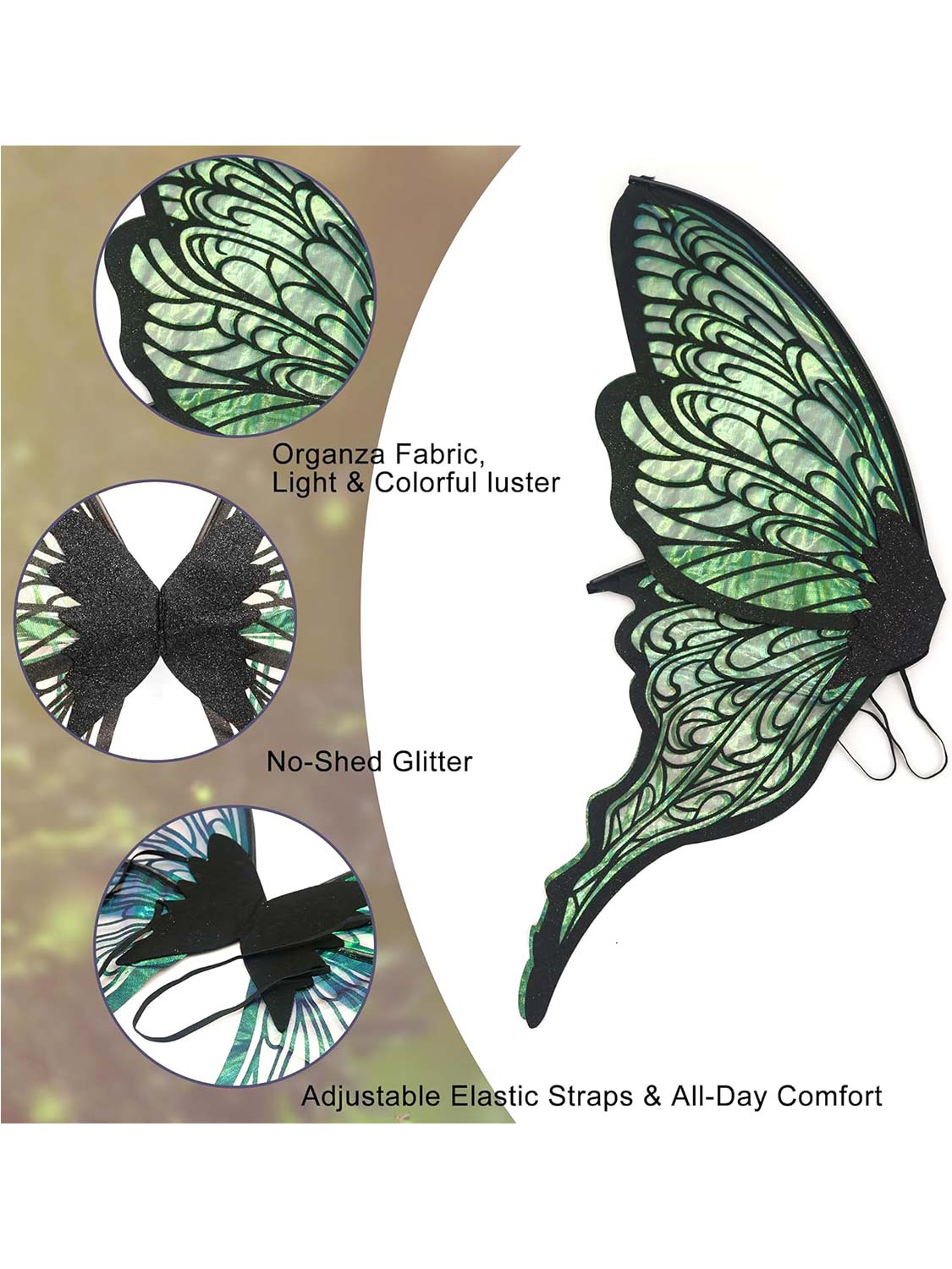 Sparkly Organza Butterfly Fairy Wings Set for Cosplay - 32*30