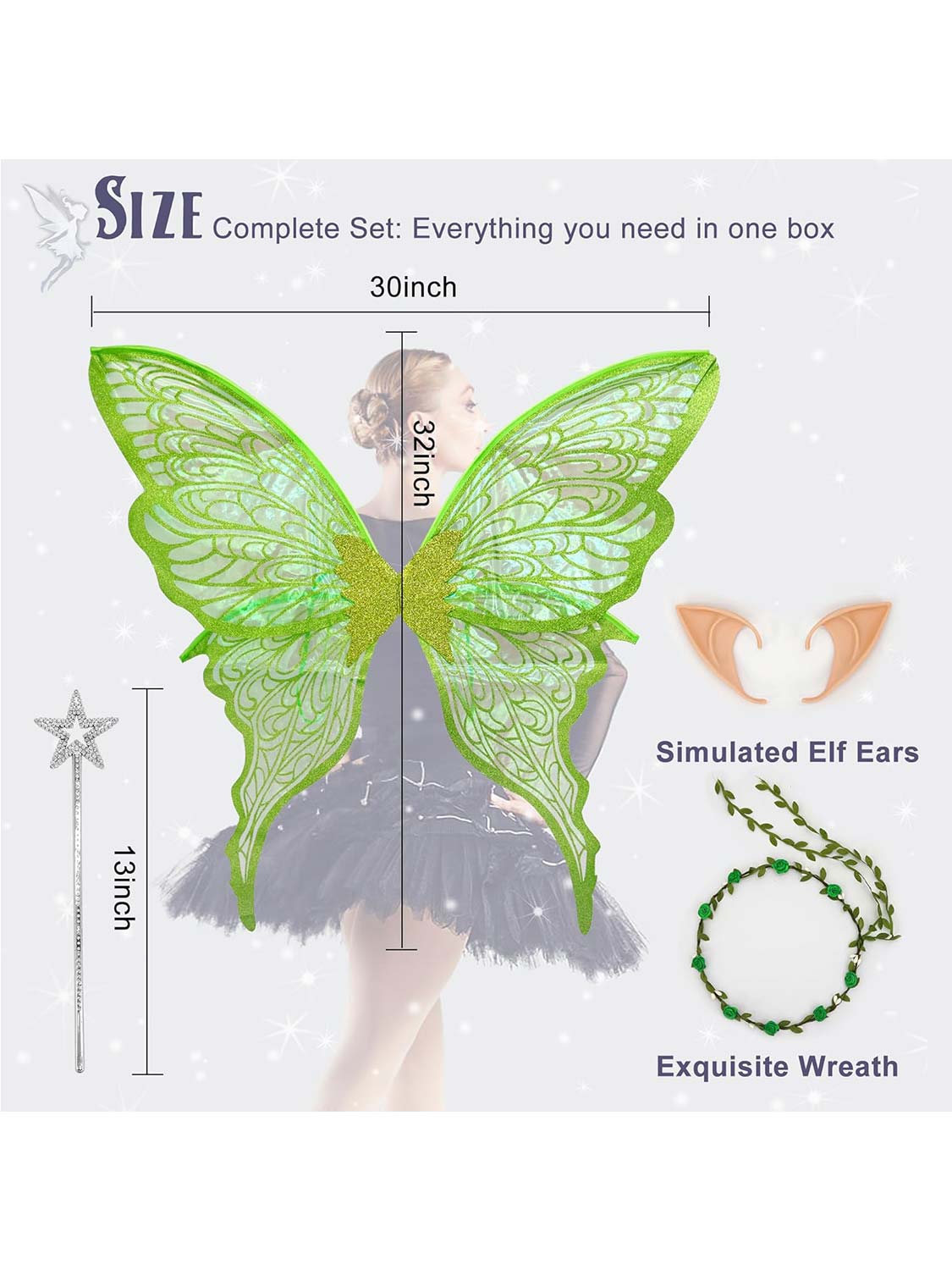 Sparkly Organza Butterfly Fairy Wings Set for Cosplay - 32*30